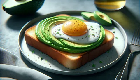 Avocado-Toast mit pochiertem Ei und Chiliflocken auf dunklem Brot