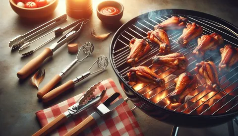 Glänzende BBQ Chicken Wings vom Grill mit Sauce