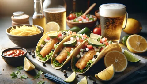Fisch-Tacos mit Krautsalat, Limette und heller Sauce