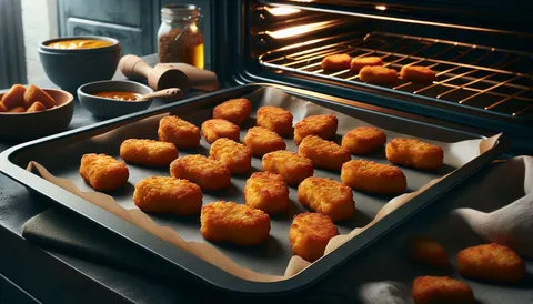 Knusprige Hähnchen-Nuggets mit Dip auf einem Teller