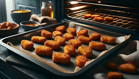 Knusprige Hähnchen-Nuggets mit Dip auf einem Teller