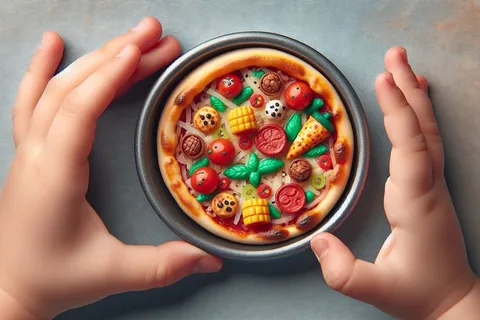 Bunt belegte Mini-Pizzen auf einem Blech