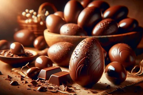 Osternester aus Schokolade und Cornflakes mit Zuckereiern