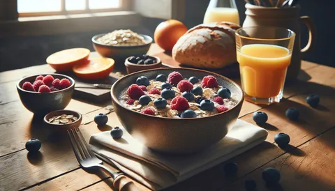 Glas Overnight Oats mit Beeren und Chiasamen