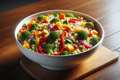 Warme Quinoa-Pfanne mit Paprika, Brokkoli und Karotten