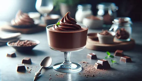 Glas dunkle Schokoladenmousse mit Schokoraspeln
